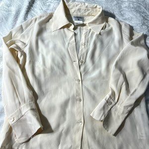 CHANEL silk button-down blouse top creamy 46 Eur (L-XL US) sizes not stretchy